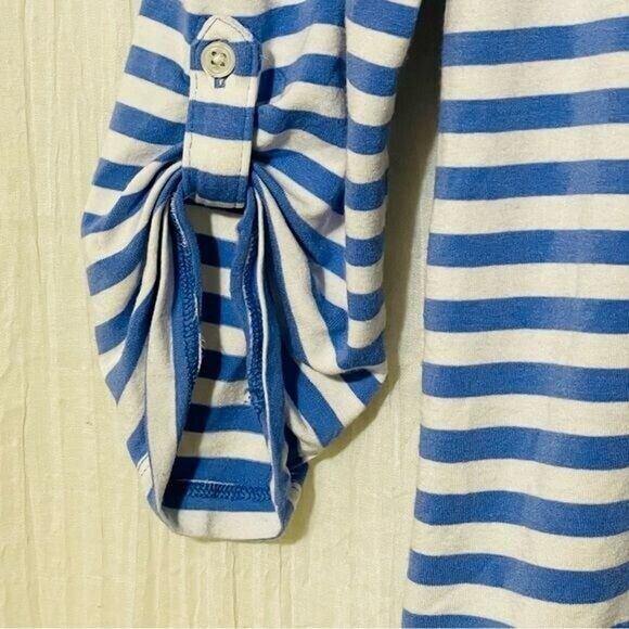 Chico's Button Down Tie Front Hem Shirt Blue/White Stripe Knit Size Small - Picture 7 of 10